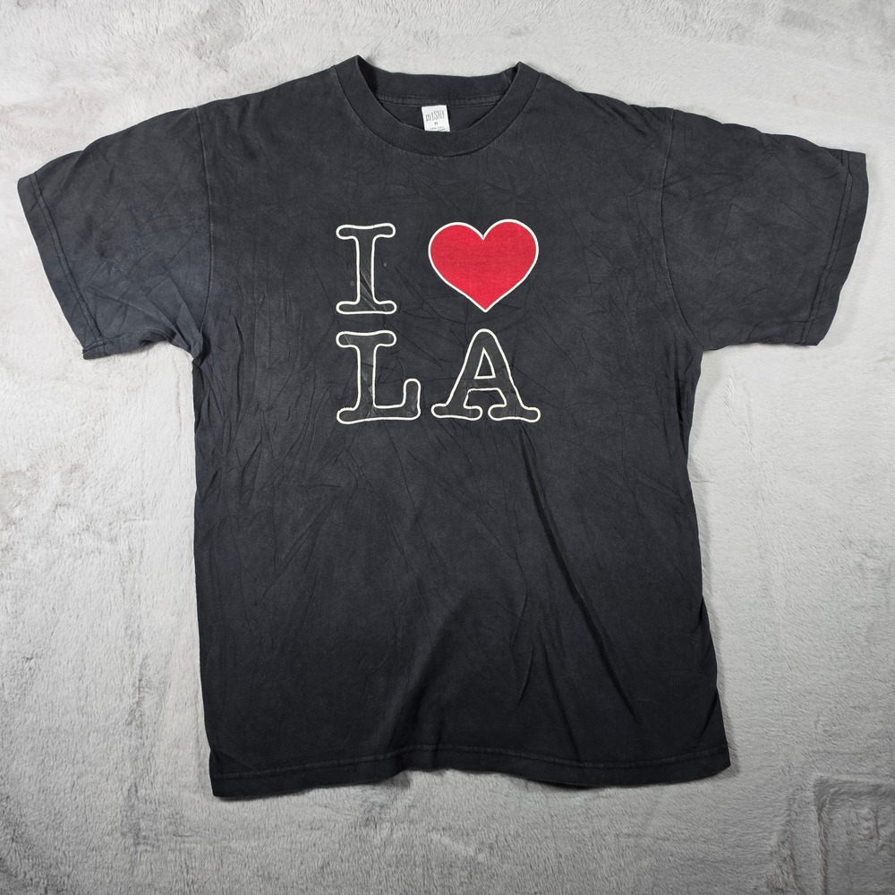 Mishi I Heart LA Graphic T-Shirt Mens Medium Black Red‎ Heart Souvenir Tee